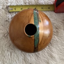 Signed Cedar Wooden Vase w/ Turquoise  Dust Inlay