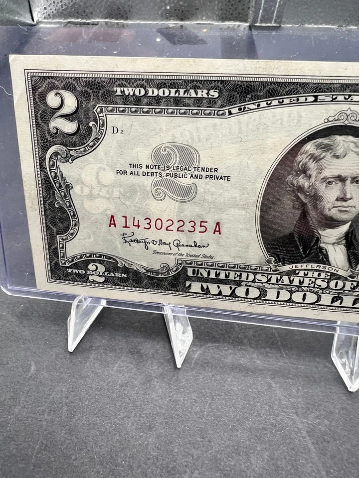 1963 USA $2 TREASURY NOTE RED SEAL - SN # 14302235A - Image 2 of 4