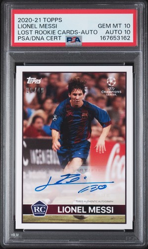 2020 TOPPS THE LOST ROOKIE CARDS AUTO LIONEL MESSI 28/49 PSA 10 AUTO 10