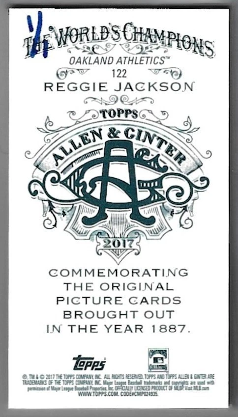 2017 Topps Allen and Ginter X Mini Silver #122 Reggie Jackson 1/1 - Image 2 of 2