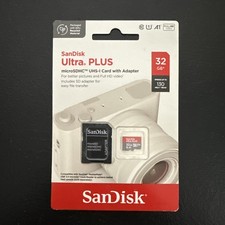 SanDisk Ultra Plus MicroSDHC UHS-1 Card w/Adapter 32GB Speeds to 130 New