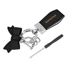 Car Key Chain Ring Clip 5.12" Leather Keychain Key Fob with D Ring, Black Silver