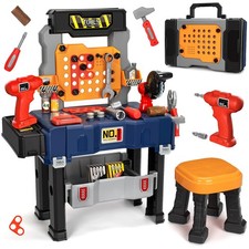 Kids Tool Bench Set with Electric Drill and Chair,Construction Workbench Toys fo