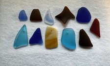 Drilled tumbled sea beach glass 11 pcs Blue and Brown pendant jewelry use