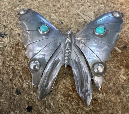Vintage Sterling Silber, Türkis Figur Schmetterling Anstecknadel Brosche Mexiko 50er Jahre - Bild 9 von 10