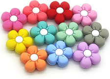Flowers Silicone Focal Beads for Pens Bulk, 11 Pcs Loose Rubber Daisy Shaped Bea
