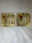 Vintage MCM Acrylic Lucite Exploding Watch Sculpture Pair Of Bookends Resin