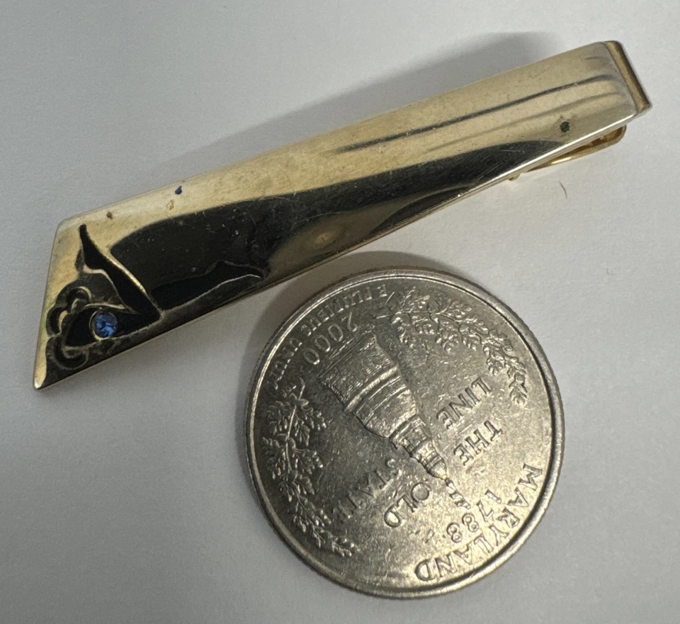 Accesorio de joyería de barra clip piedra azul tono dorado Anson vintage para hombre Foto 3 de 3