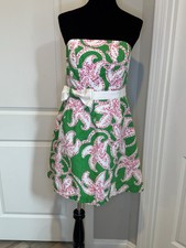 Lilly Pulitzer Dress Flower 10 Green White Pink Nice Condition