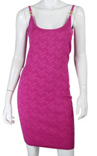 VERSACE $1,750 Glossy Pink Textured Knit Medusa Strap Detail Sheath Dress 40 NEW