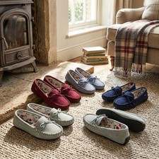 Dunlop LS156 KATE Ladies Classic Moccasin Slippers Rubber Sole sizes 3 to 8