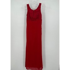 Womens Vintage Beaded Evening Gown Size S Red Bold Embroidered Holiday USA