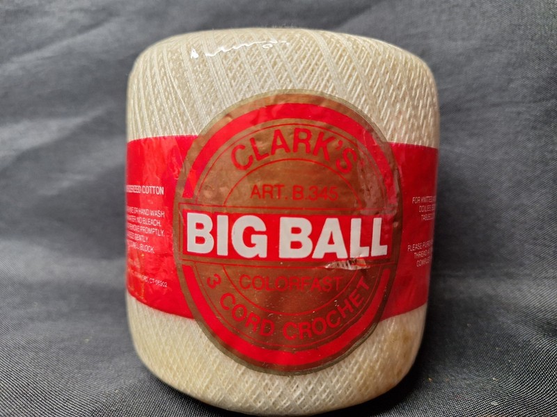 CLARKS Big Ball 3 Cord Crochet Thread Size 30 ECRU 500yrd Mercerized 100% Cotton