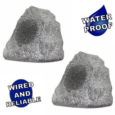 Theater Solutions Full Range Outdoor Granite Rock 2 Speaker Set Deck Patio Pool