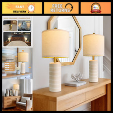 Set of 2 Modern Ceramic Table Lamps 20.75" - White  Beige Bedside Decor, Nights