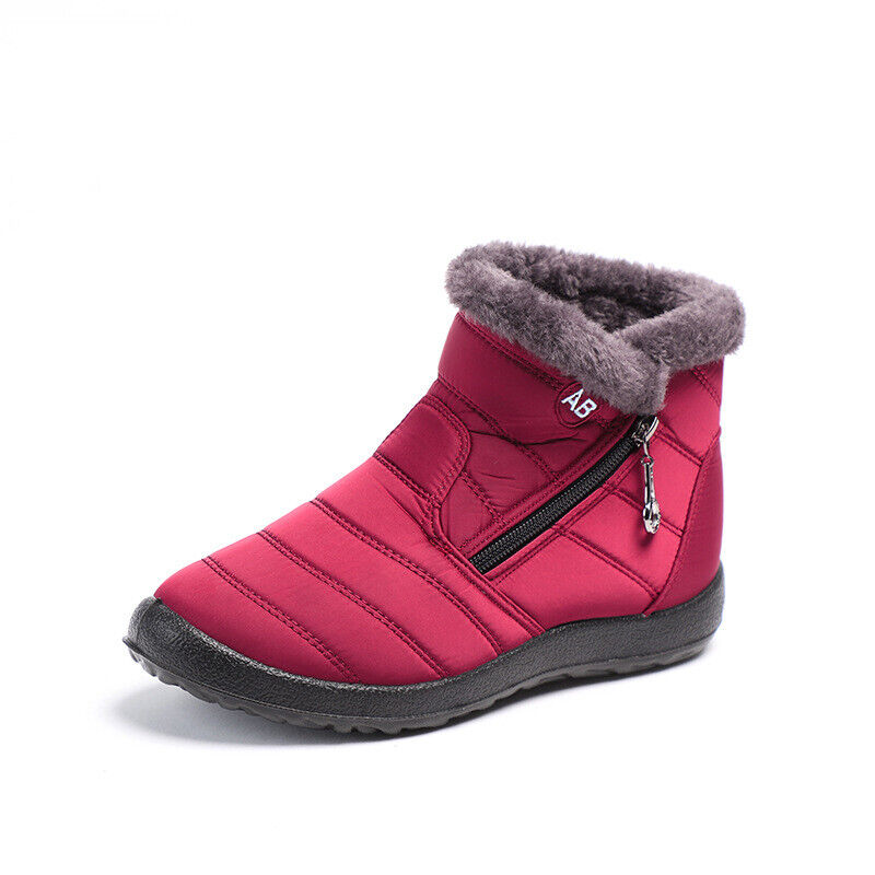 Womens Fur Lined Snow Ankle Boots Ladies Winter Warm Waterproof Flat ...