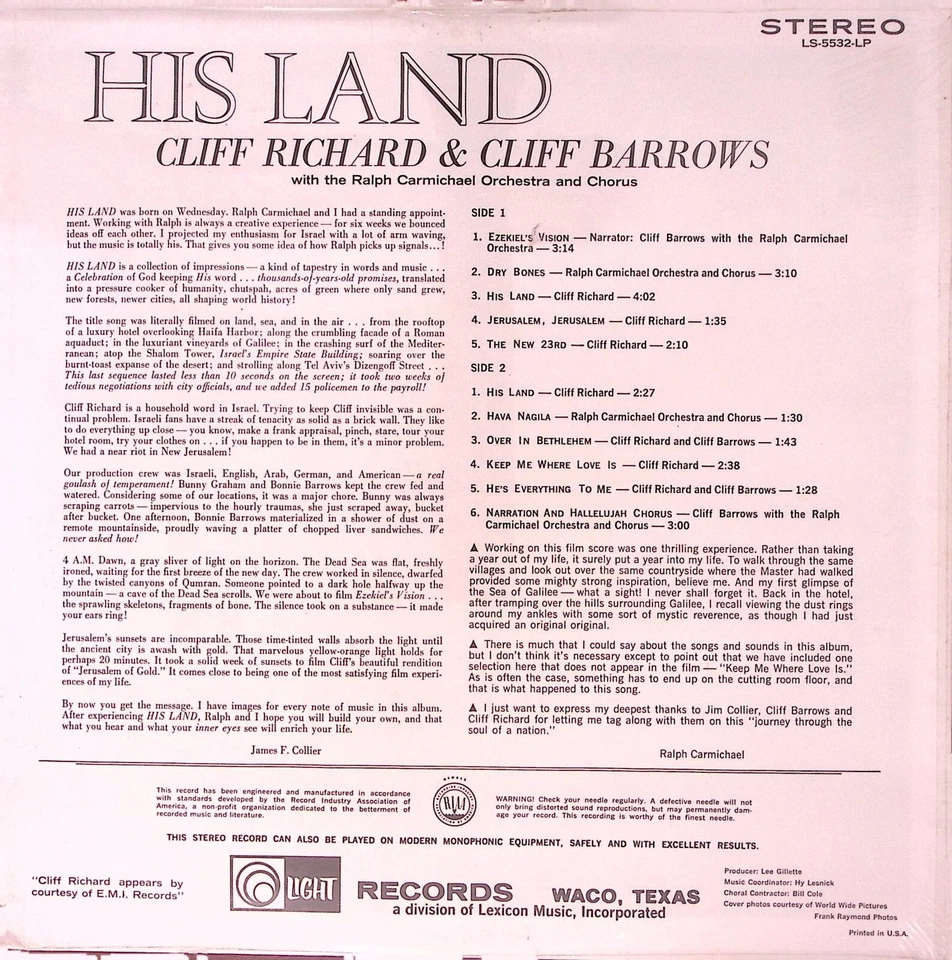 CLIFF RICHARD CLIFF BARROWS HIS LAND SOUNDTRACK STILL SEALED!  VINYL LP 209-55 Foto 2 de 2