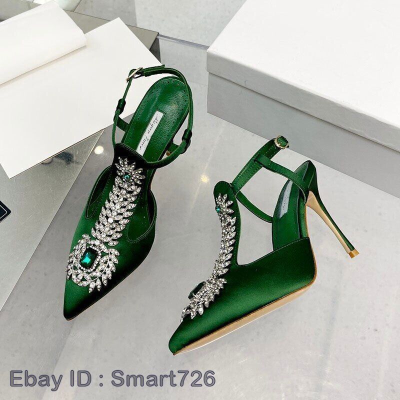 Pointed Rhinestone Embroidered High Heel Pumps