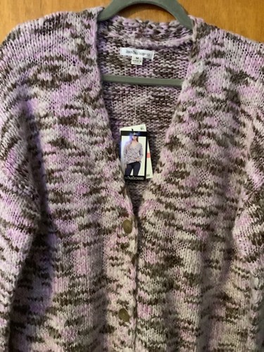 NWT John Paul Richard Cardigan Sweater Medium Purple Multi Free Ship - Picture 2 of 3