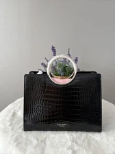 Gorgeous!! Kate Spade Sam Bracelet Croc Embossed Leather Satchel Black NWT Gift