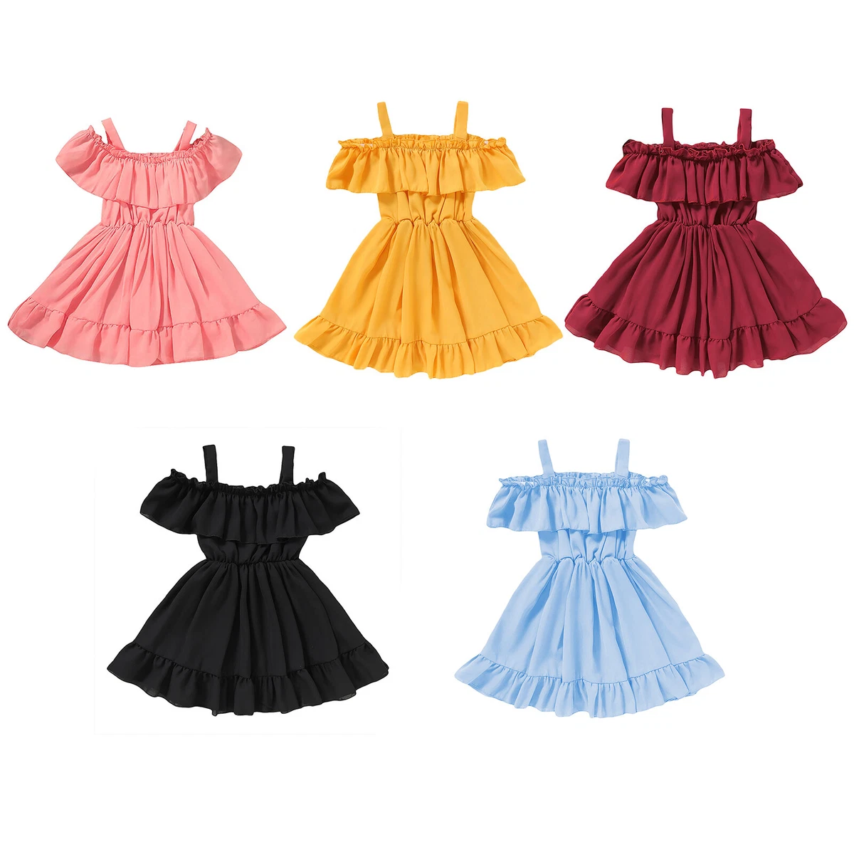 Toddler Baby Girl Summer Dress Clothes Off-Shoulder Ruffled Swing