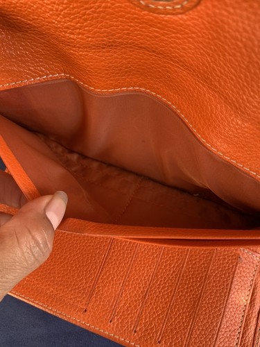 HERMES Orange Leather Dogon Purse Folded Wallet Clutch Vintage - Picture 12 of 17