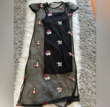 Black Sheer Floral Embroidered Dress Size:L fit M