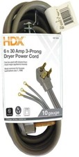 6 Ft. 30 Amp 3-Prong Dryer Power Cord Grey
