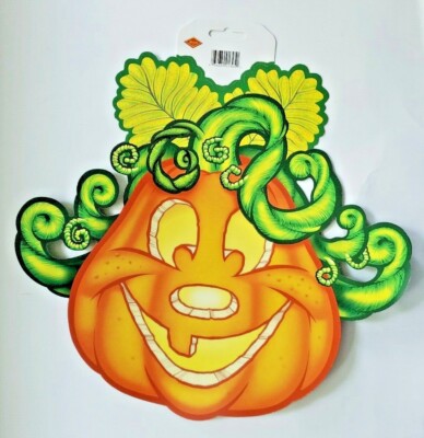 1990's Beistle Oblong Jack-O-Lantern Die Cut Halloween Wall Hanging New 