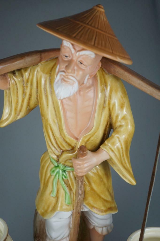 Pair of Papasan Mamasan Porcelain Water Bearer Carrier Figurines 20