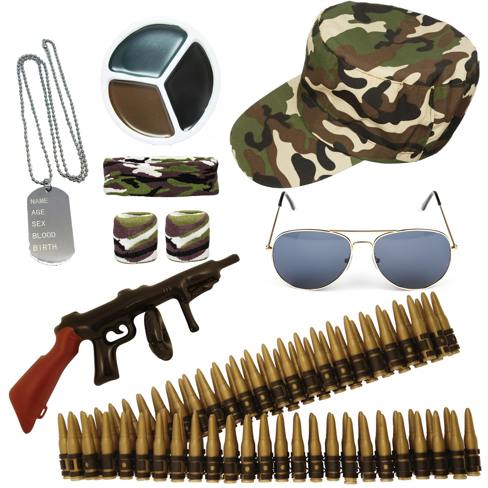 ARMY FANCY DRESS MILITARY CAMO ACCESSORIES MENS LADIES COSTUME STAG HEN