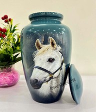 Adult Cremation Urn Printed White Horse urn Funeral Memorial Keepsake Urns