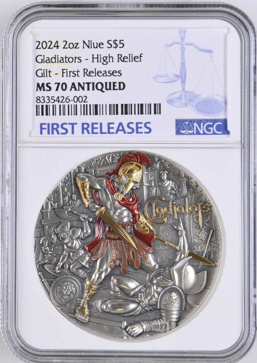 NGC MS69 2024 1/4オンス0.999 シルバー 英国 ブリタニア 2024 Gladiators 2-oz High Relief Silver Antiqued-NGC FR MS70