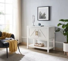 Kings Brand - Teresa 2-Door Modern Console Table, Buffet Storage Cabinet, White