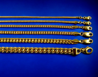 10K Yellow Gold Franco Box Square Chain Necklace Real Gold 2mm-7mm 16''-30''