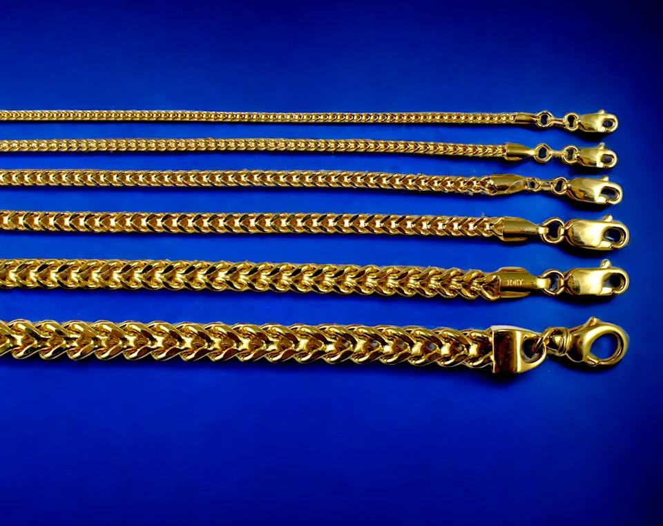 Collar de cadena cuadrada de oro amarillo de 10 quilates de 2 mm-5,5 mm Franco Box de oro real de 16"-30"