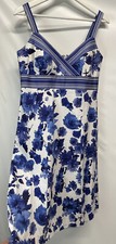 R&K Originals Blue Floral Sundress A Line Lined Lite Padded Top Stretch Cotton 8