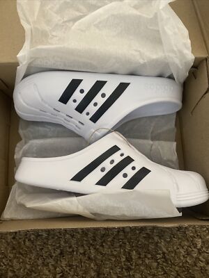 Adidas Unisex Adilette Clog Slide Sandal Men's Size 7 Women's Size 8  White/Black | eBay