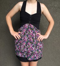 European Black Floral Flounce Knit Mini Dress • XS • Strappy Tank Party Dress