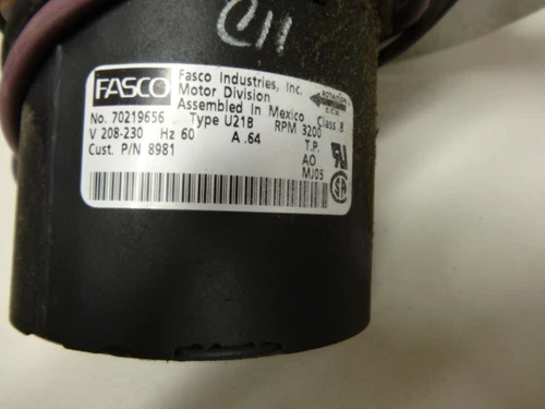 Fasco Draft Inducer 7021-9656; 208/230 V; 60 HZ-- "USED"