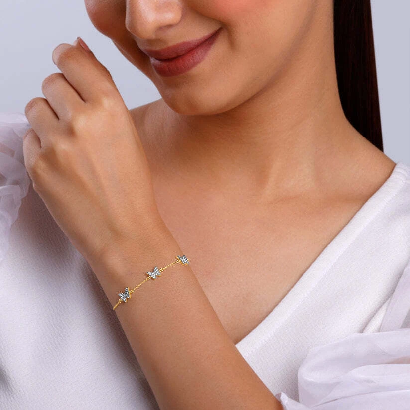 VS-GH 0.43ct Round Lab Grown Diamond 14k Yellow Gold Chain Bracelet Daily Wear - Image 3 of 4