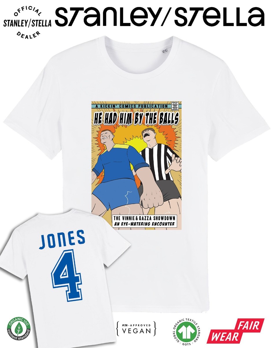 Mens Football T-Shirt Vinnie Jones Gazza Showdown Comic Name/No