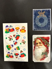 VTG 80s XMAS Stickers- Current Brand(full sheet), Mrs. Grossman wreath, Santa???