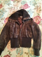 Vintage Love Label Brown Leather Bomber Jacket Women’s Uk 14