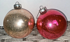 Vintage Christmas Round Ornaments Made In The USA Mercury Glass Pink & Champagne