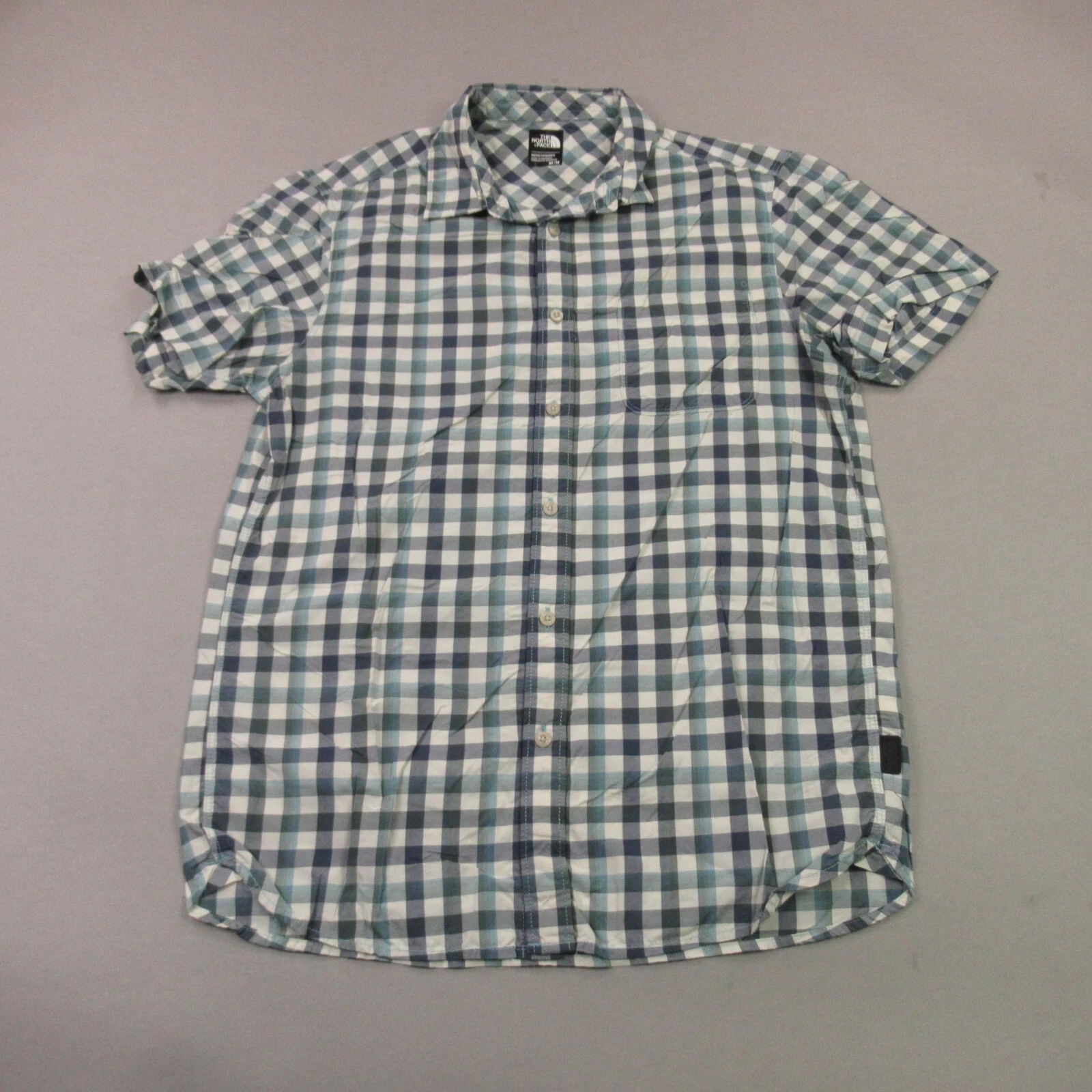 North Face Shirt Mens Medium Short Sleeve Button Front Plaid Pocket