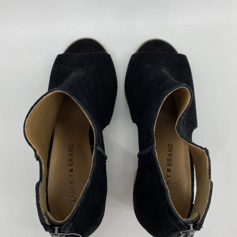"Botín de cuero negro usado Lucky Brand peep toe zapatos para mujer talla 8,5"" M usado en excelente estado" Foto 3 de 4