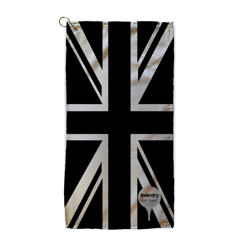 Union Jack Flag - Black and White - Golf Towel - Image 1 of 1