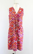 Banana Republic Gray Pink Orange Printed Sleeveless Shirt Dress Drawstring Sz 2