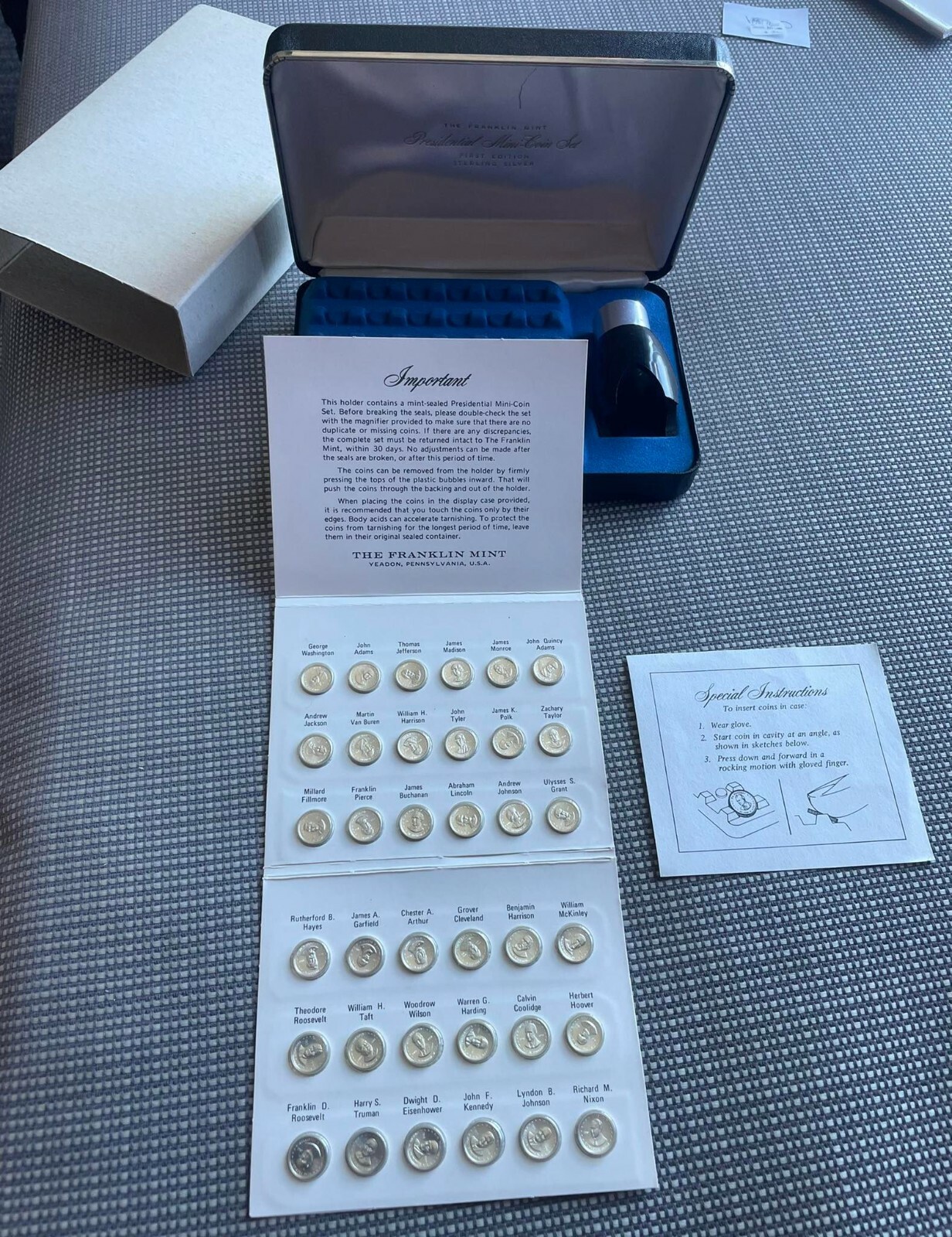 Mini Coin Set USA US PRESIDENTIAL MINI COIN SET STERLING SILVER LUXURY CASE WITH ...